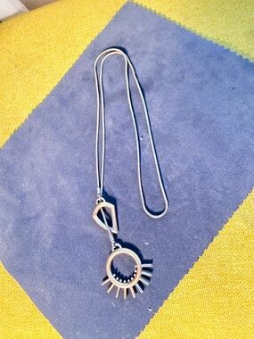 Vintage Silvertone Sunburst Pendant Necklace